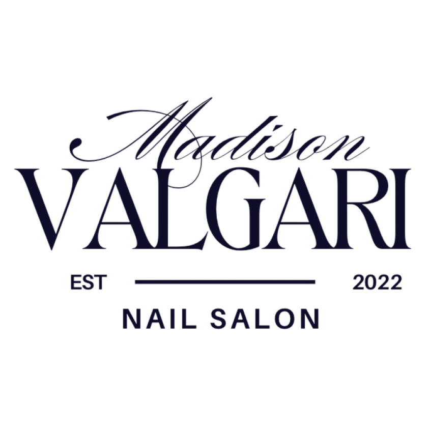 Madison Valgari Salon logo: script Madison over VALGARI, Est 2022, Nail Salon